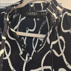 Lauren Navy and Off white Patterned Blouse